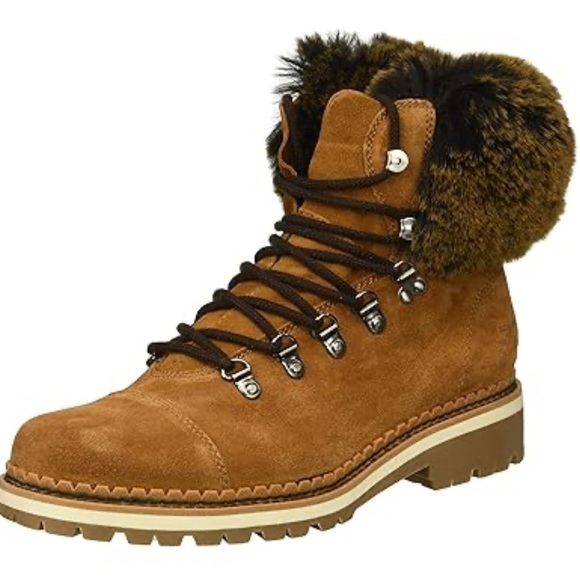 Sam Edelman Bowen Brown Suede Faux Fur Lace Up Boots in Luggage Brown Sz. 9.5 - Picture 4 of 16